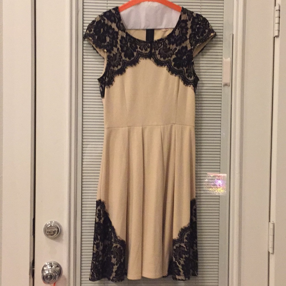 Black lace and nude dress